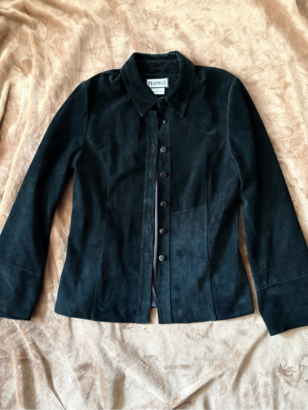 Black Suede Button-Front Jacket